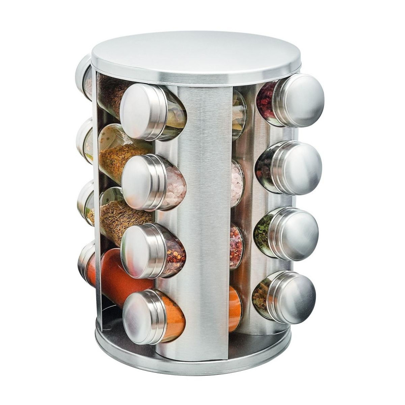 Koreničky v stojane FAVARO, otočný stojan + 16 koreničiek, strieborná sada