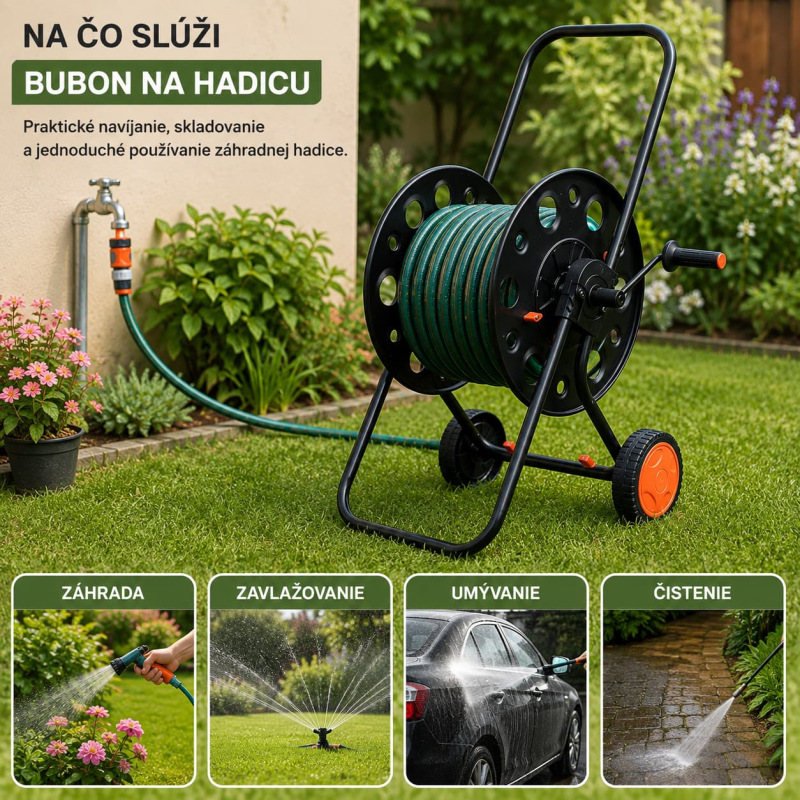 Bubon na záhradnú hadicu DURAMET kovový na kolieskach – 1/2", až 100 m 1