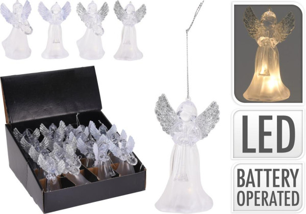 Ozdoba závesná anjel LED 6,5x6,5x11,5 cm plast teplá biela mix