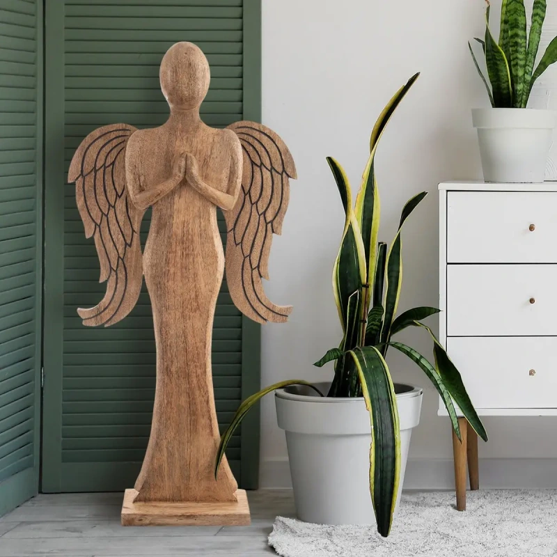 Drevený anjel MANGO 110 cm – veľká dekorácia z mangového dreva 3