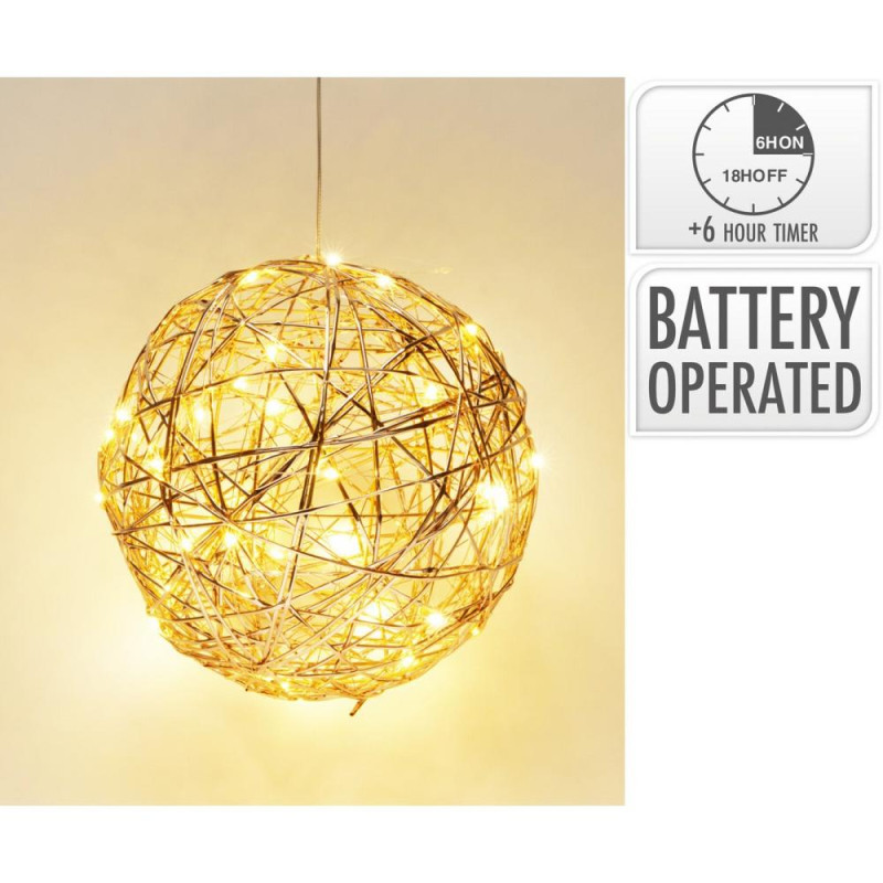 Ozdoba závesná guľa LED 25 cm s časovačom zlatá