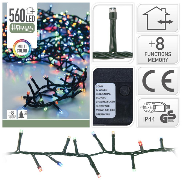 Svetlo vianočné 560 LED farebné, 11 m, s funkciami, na 180 cm stromček, vonkajšie/vnútorné