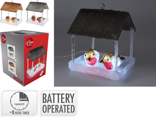 Dekorácia búdka vtáčia LED 18,5x16,5x23 cm s časovačom akryl mix