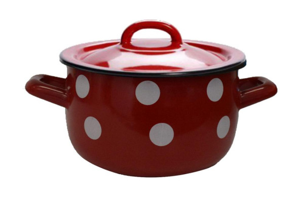 Hrniec smalt.+pokr.18cm/2,6L červený, dekor Bodky KLC