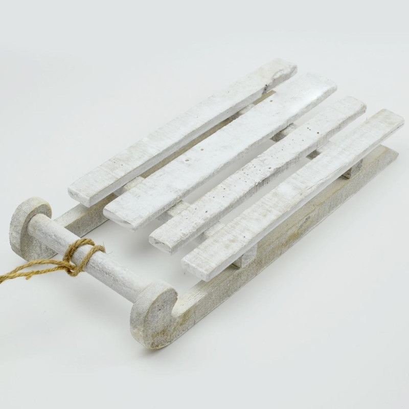 Dekorácia sánky 35x15x6 cm drevo biele
