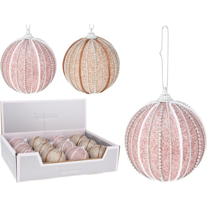 Ozdoba závesná guľa 8 cm plast ružová/béžová mix