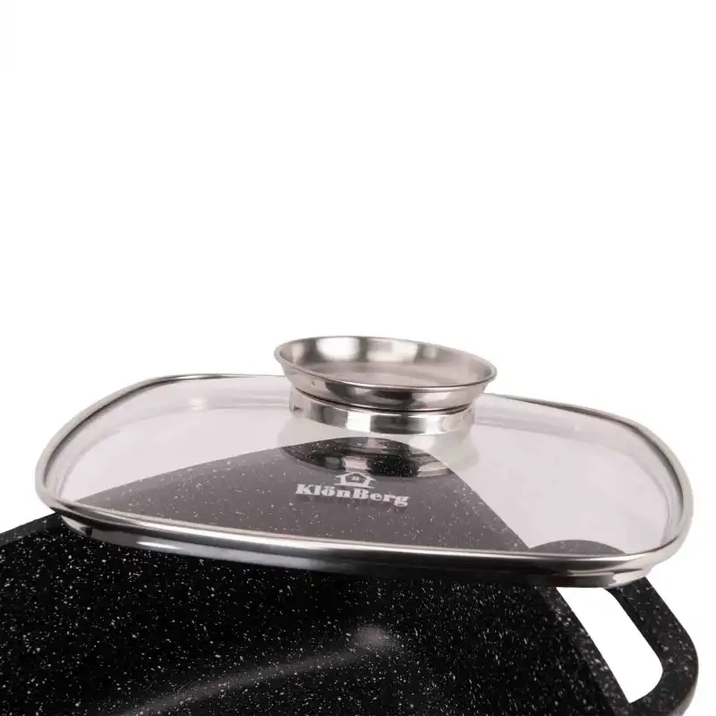 Hliníkový hranatý hrniec 5,4 l s keramicko-mramorovým povrchom + pokrievka (26×26×11 cm) 1