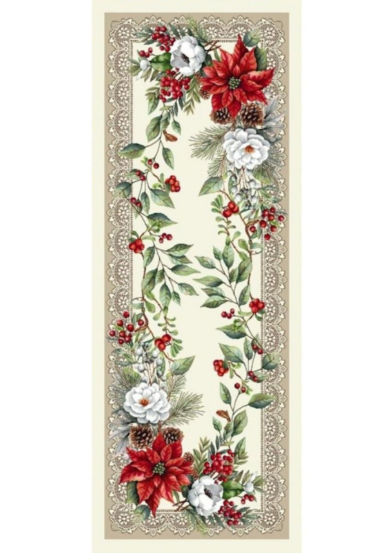 Obrus gobelínový, Vianoce Kvety a čipky, 45x140cm
