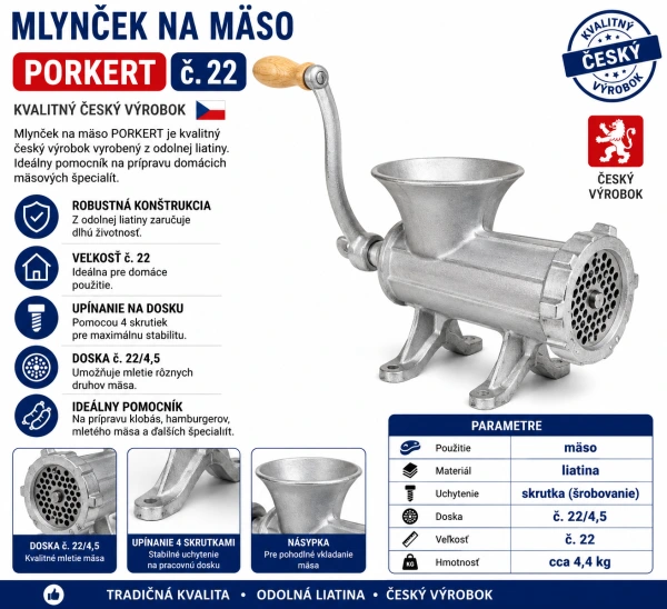 Mlynček na mäso PORKERT č.22 liatinový český 1