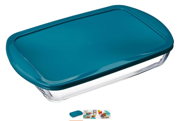 Misa/pekáč hranatý s plastovým vekom, 40x27x7cm, 4,9L, sklo číre PYREX