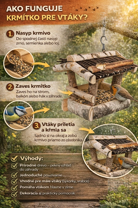 Drevené krmítko pre vtáky 19 × 25 × 18 cm záhradné kŕmidlo pre vtáctvo 3