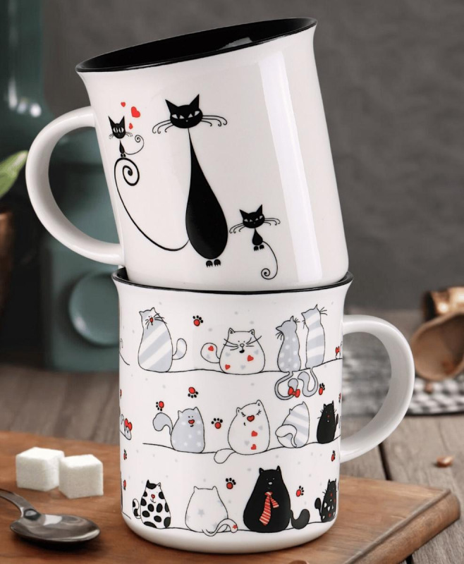 Hrnček porcelanový 330ml KOCÚR TOMI, mix 2 vzorov