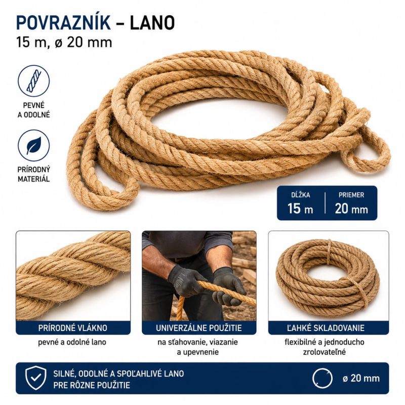 Povrazník – lano (pavúznik) 15 m, priemer 20 mm 1