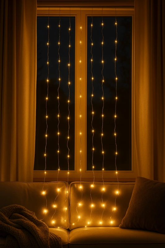 Vianočná LED kaskáda 40 LED – teplá biela, batérie, časovač, interiér/exteriér 1