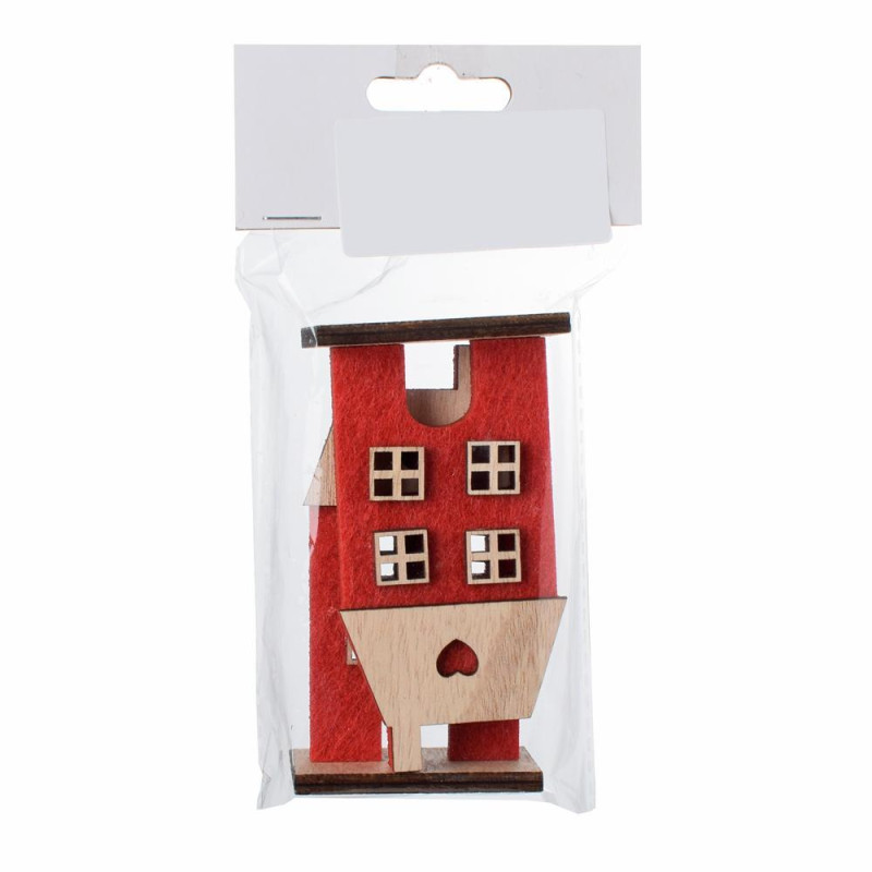 Dekorácia domček 5,5x3,5x10cm sada 2ks flis červený
