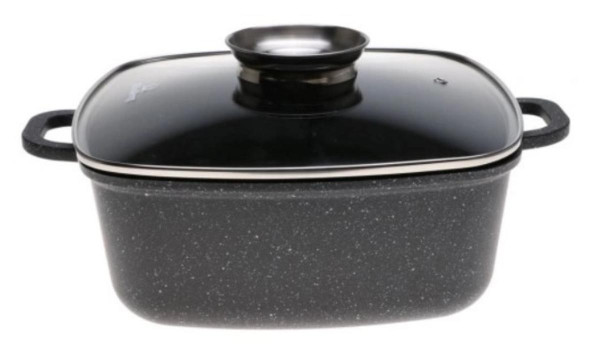 Hliníkový hranatý hrniec 4,4 l s keramicko-mramorovým povrchom + pokrievka (24×24×10 cm)