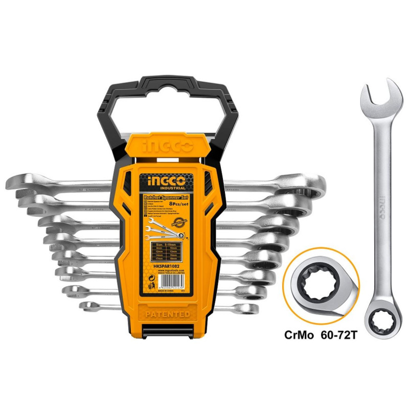 Kľuč očkoplochý račňový sada 8ks CrMo 8-19mm INGCO Industrial KLC