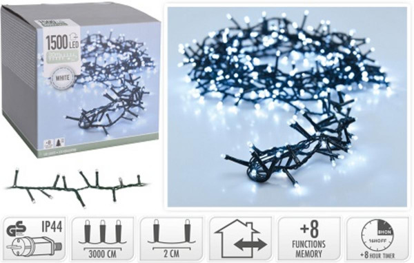 Vianočná LED reťaz 1500 LED – studená biela, 30 m, časovač