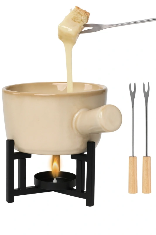 Fondue set – porcelánový, čierny, na syrové a čokoládové fondue 1