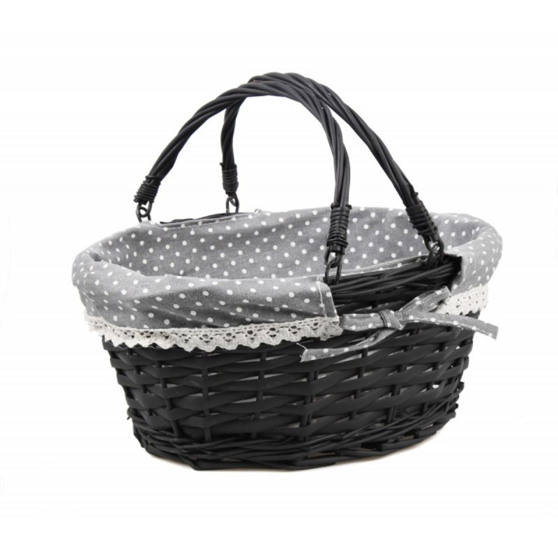 Košík oválny 35x27x16/28 cm so sivou výstelkou čierny
