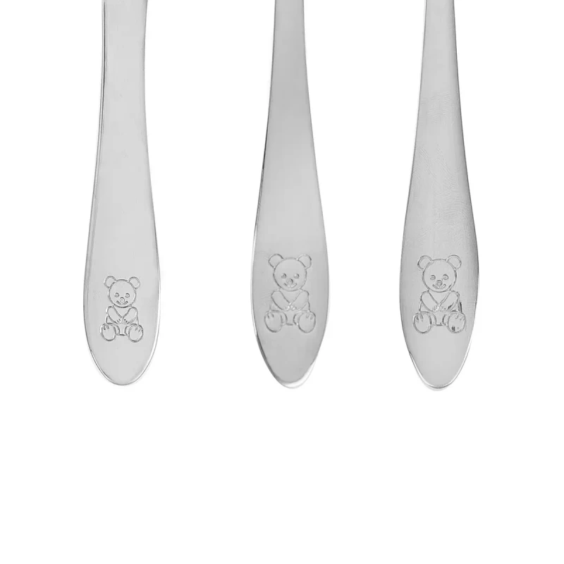 Detský príbor MEDVÍDEK – nerezový 3-dielny set pre deti s roztomilým motívom 1