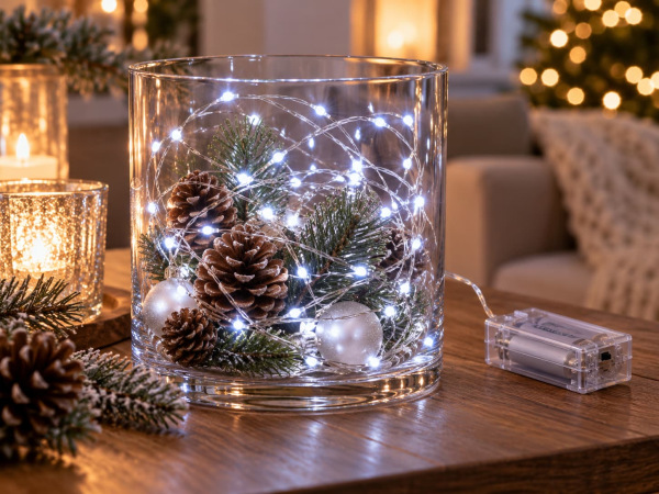 Vianočná svetelná reťaz 100 LED / studená biela / časovač / na batérie 1