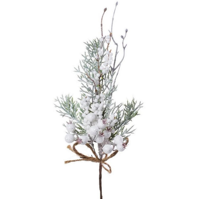 Ozdoba zapichovacia vetvička biele plody+čečina 35cm