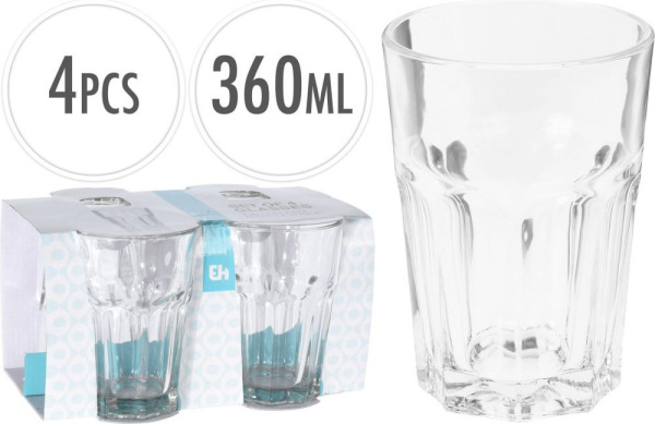 Pohár na vodu, 360 ml, výška 12cm, sklo 4ks sada KLC