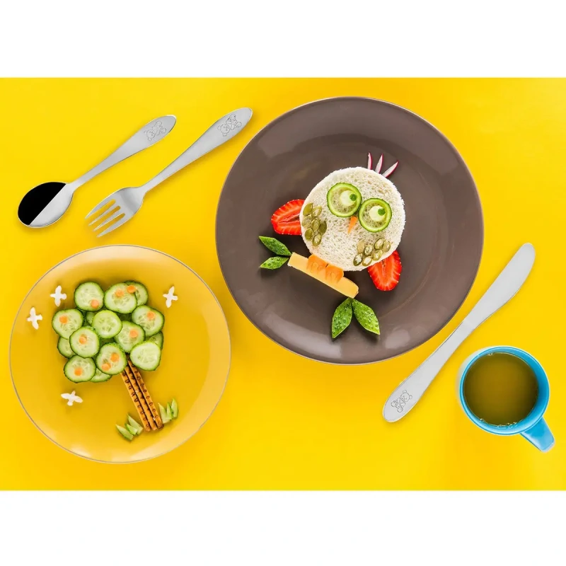 Detský príbor MEDVÍDEK – nerezový 3-dielny set pre deti s roztomilým motívom 2