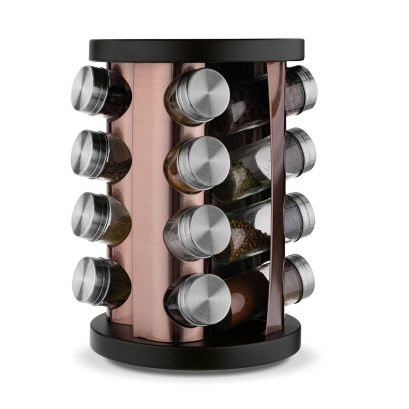 Koreničky v stojane BARLOV, otočný stojan + 16 koreničiek, medená sada KLC