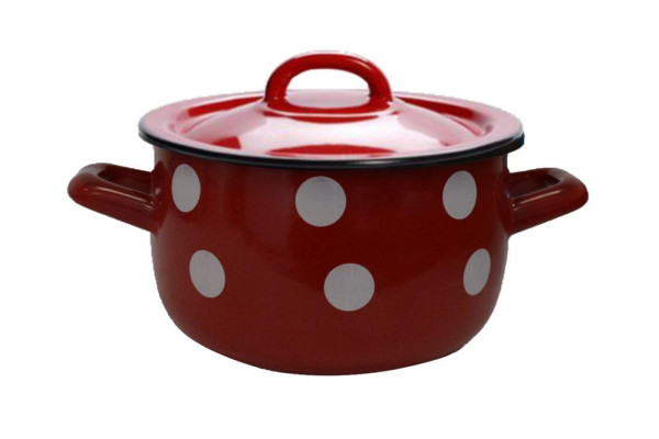 Hrniec smalt + pokr.16cm/1,7L červený, dekor Bodky