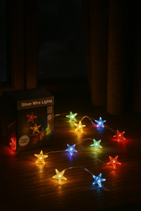 Vianočná LED reťaz hviezdy 20 LED – farebné, batérie 1