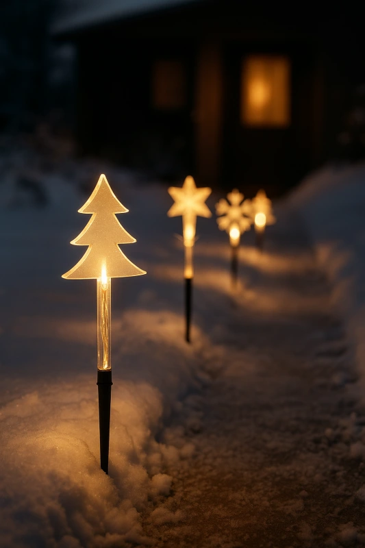 Vianočné zapichovacie LED dekorácie – strom, hviezda, vločka, teplá biela, časovač 1