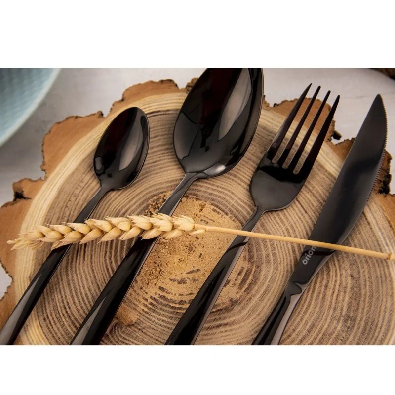 Čierny príbor BLACK LUXURE 24 dielov – luxusná PVD sada nerezových príborov 2