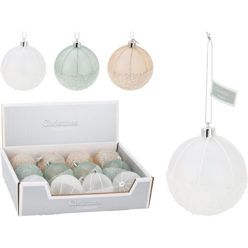 Ozdoba závesná guľa 8 cm biela/zelená/jantárová mix