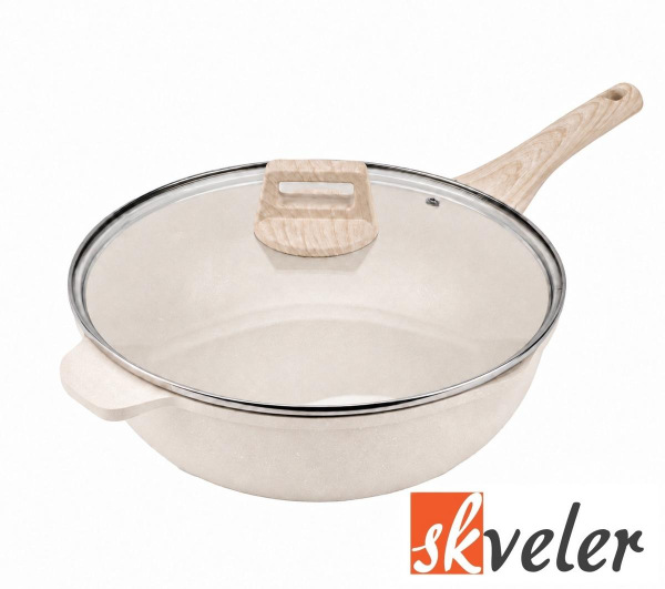 Panvica WOK + pokrievka 28 cm cream line Skveler