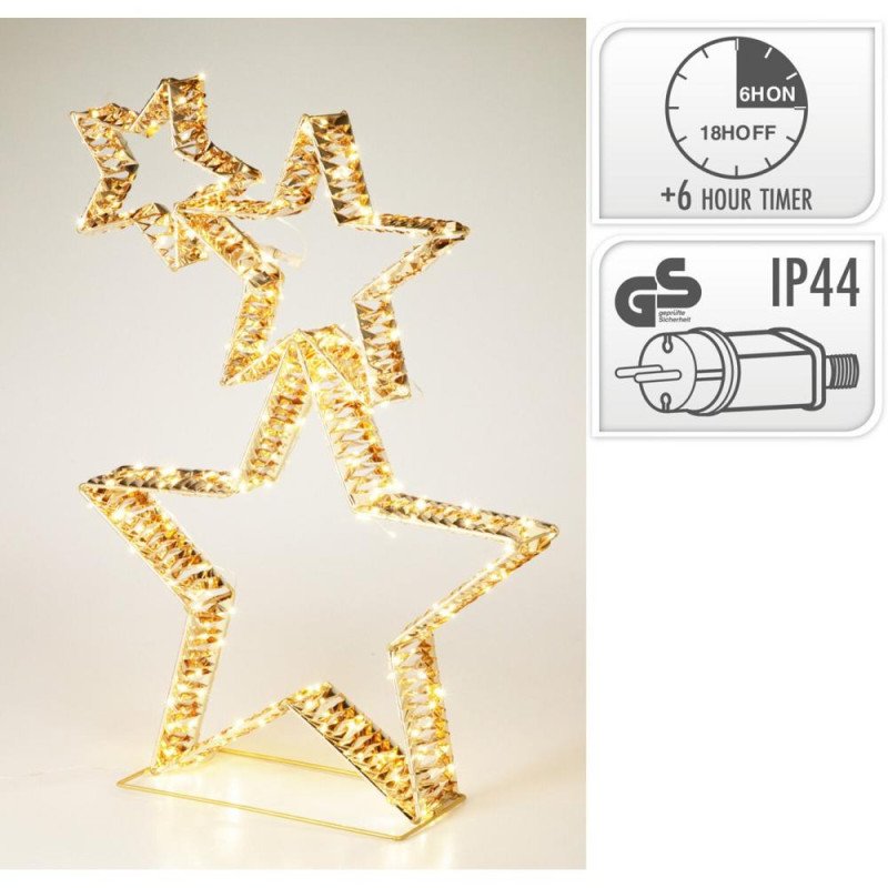 Dekorácia hviezdy LED 80 cm s časovačom zlatá