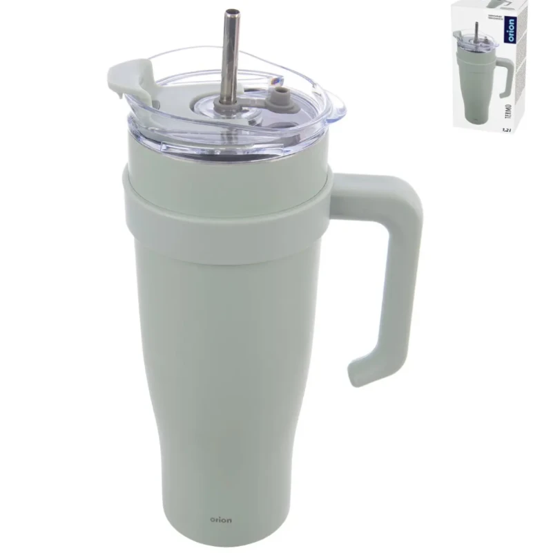 Hrnček TERMO pohár nerez/UH+slamka 1,2 l zelená 1