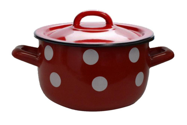 Hrniec smalt + pokr. 20cm/3,6L červený, dekor Bodky