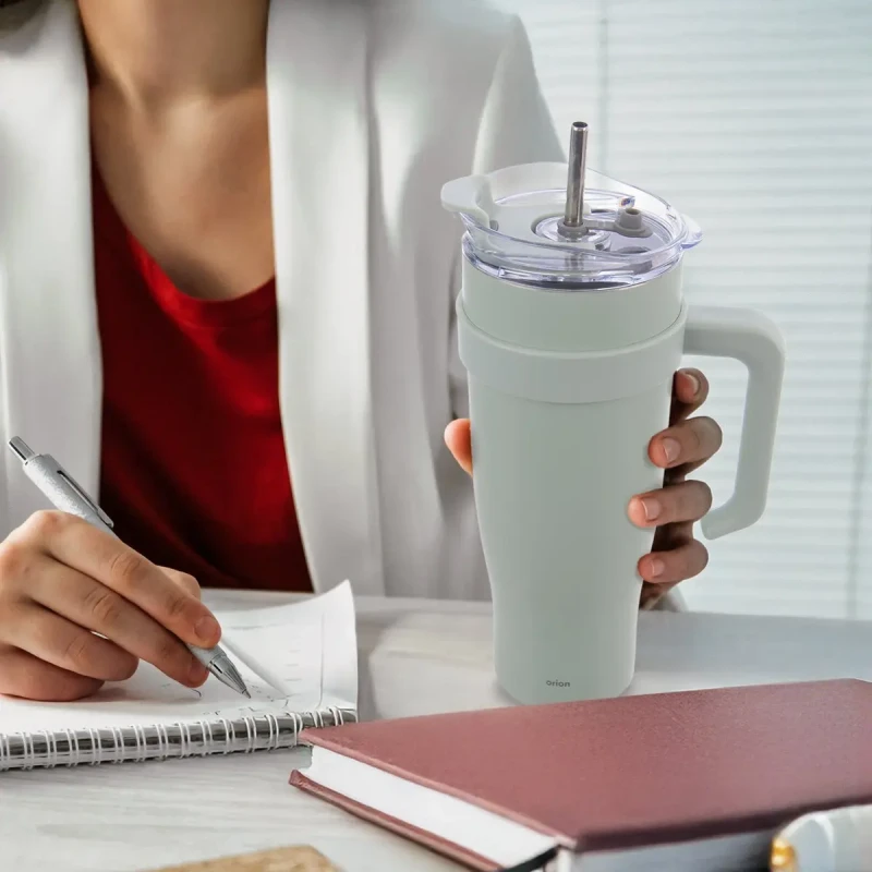 Hrnček TERMO pohár nerez/UH+slamka 1,2 l zelená 4