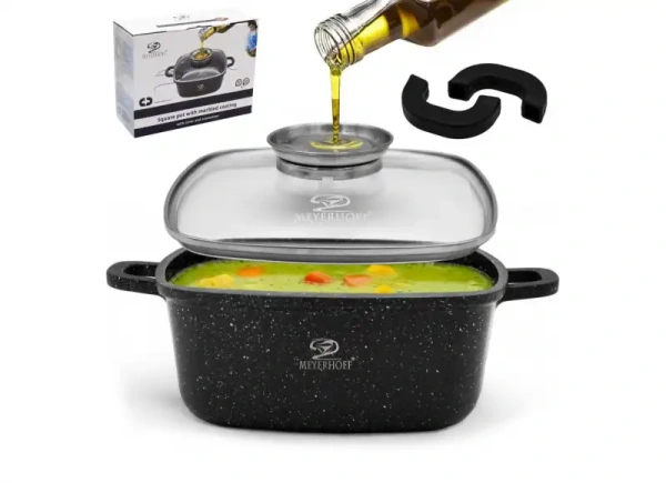 Hliníkový hranatý hrniec 3,7 l s keramicko-mramorovým povrchom + pokrievka (22×22×9,5 cm) 1