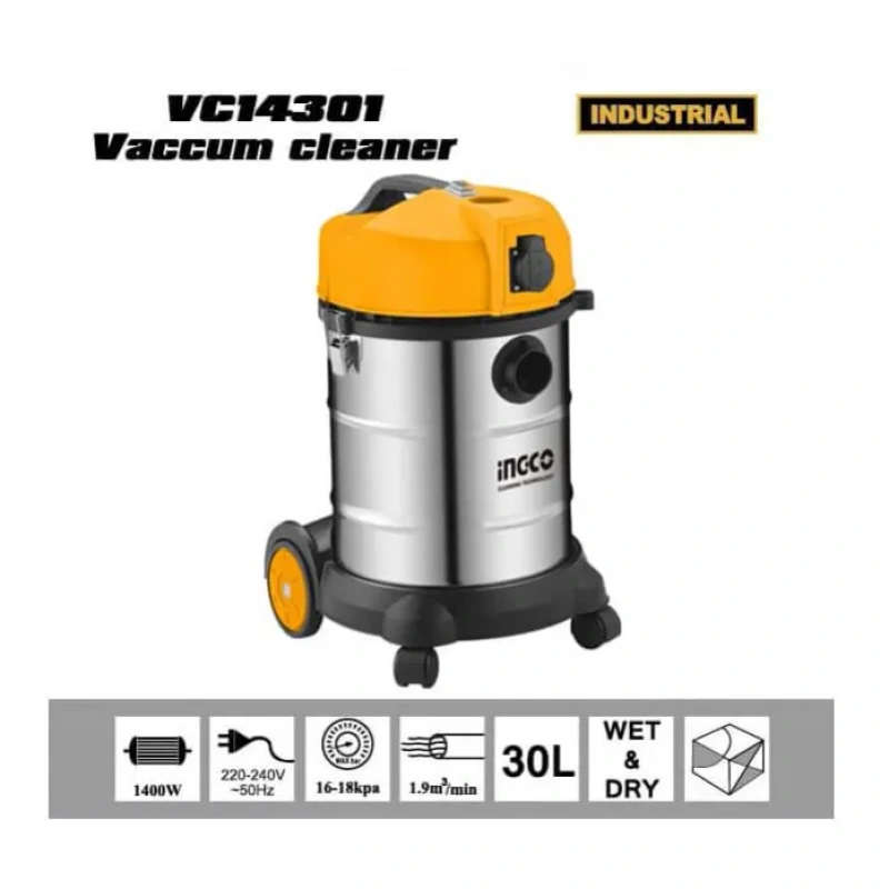 Viacúčelový vysávač INGCO VC14301 1400 W 30 l nerezový – mokré a suché vysávanie 2