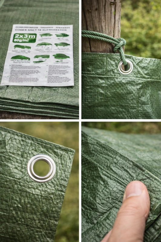 Plachta krycia 2 × 5 m zelená nepremokavá s okami ŠTANDARD 2