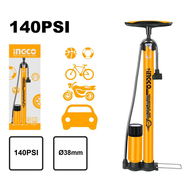 Pumpa ručná s manometrom 38x500mm INGCO KLC