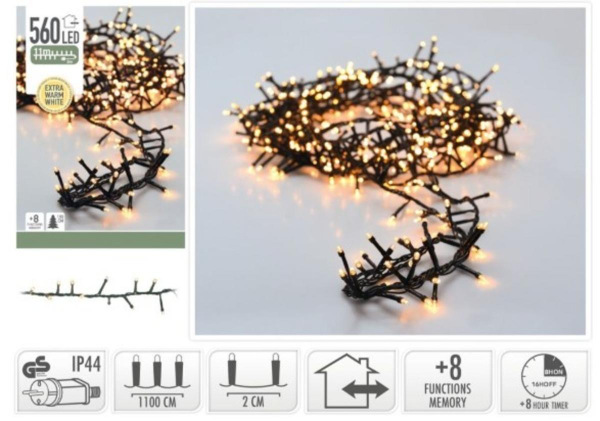 Svetlo vianočné 560 LED extra teplé biele, 11 m, s funkciami, na 180 cm stromček, vonkajšie/vnútorné