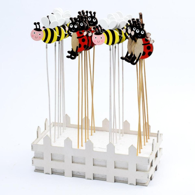 Ozdoba zapichovacia včela/lienka 29x4,5x0,5 cm mix