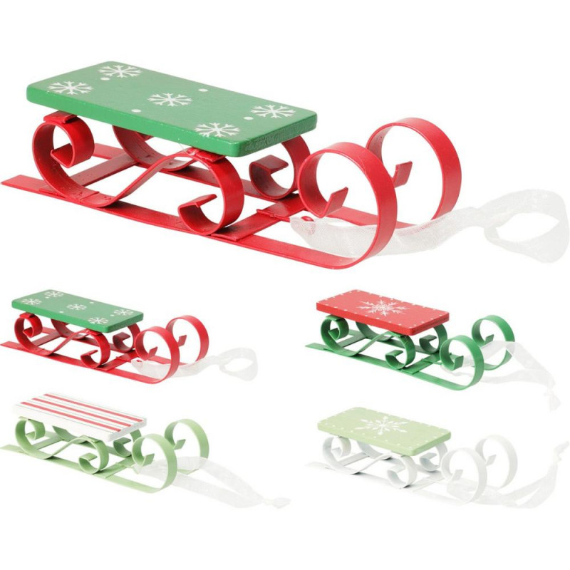 Dekorácia sánky 13 cm kov/drevo mix