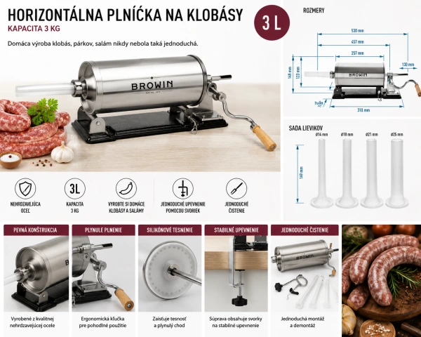 Plnička na klobásy a jaternice 3 kg | Nerezová horizontálna plnička 1