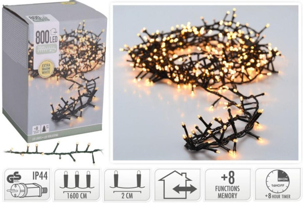 Svetlo vianočné 800 LED extra teplé biele, s časovačom, s funkciami, na 240 cm stromček, vonkajšie/v