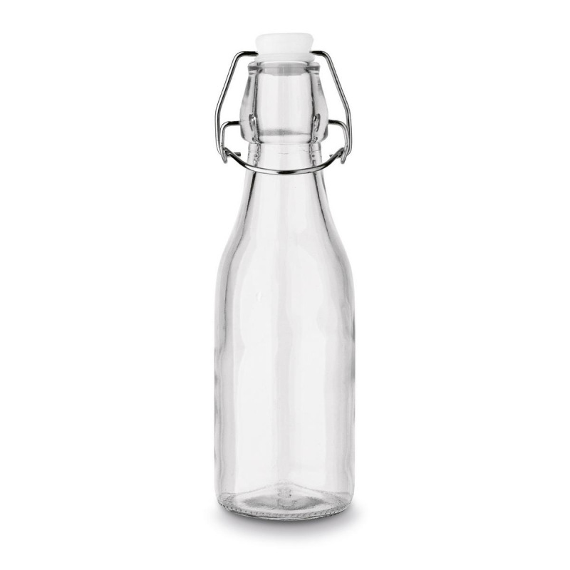 Fľaša sklo 250ml s patentným uzáverom okrúhla, 6x6x20cm yyy